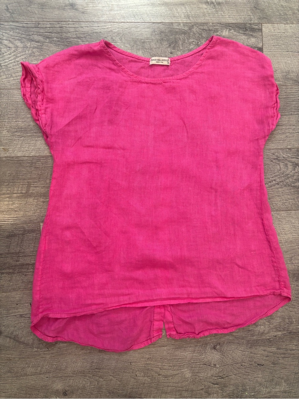Terzo Millennio Women’s Pink 100 Linen Italy Cap Sleeve Button-Back Blouse S